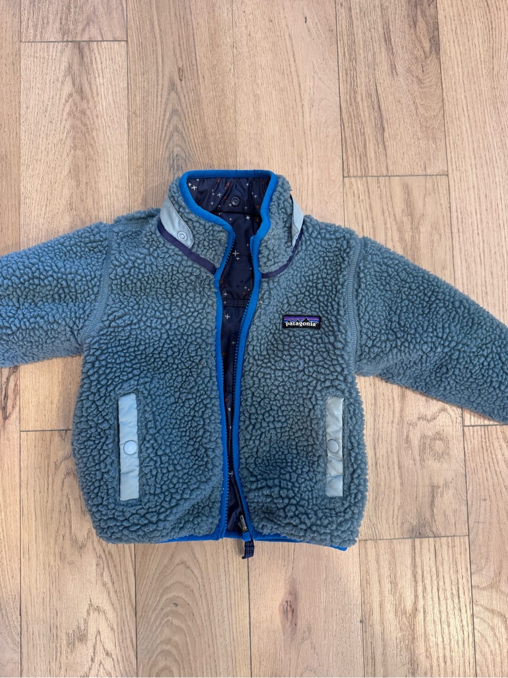 Patagonia Teal Sherpa Fleece Coat with Navy Trim Reversible 2T